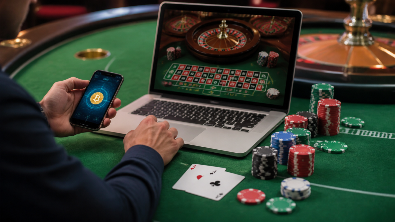Crypto Casino: What Players Should Know Before They Join Casino setup with digital wallet and gaming chips representing a crypto casino
