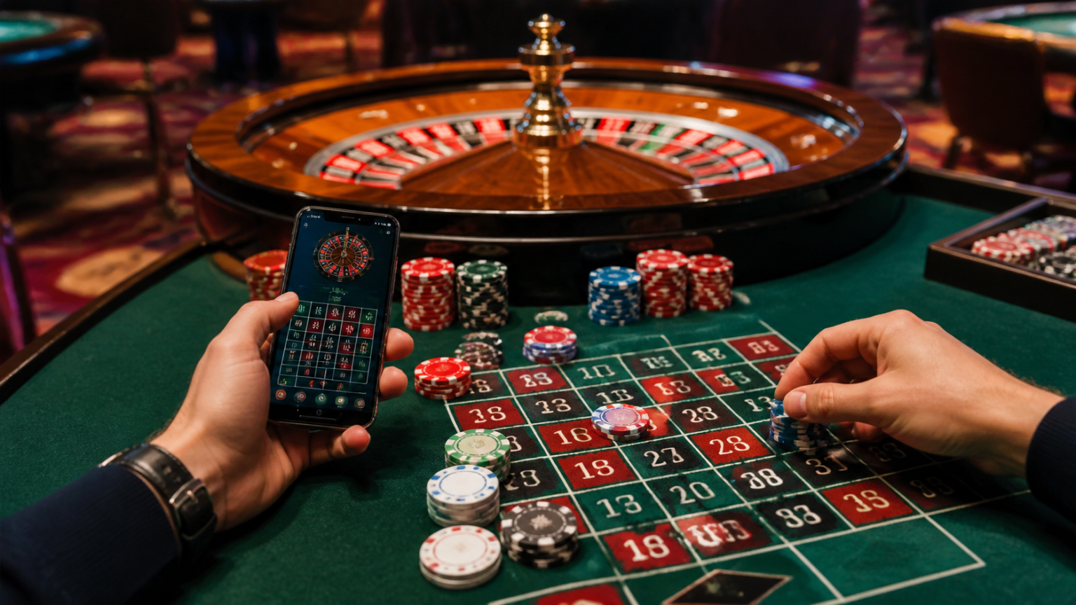 ビットコインカジノを安全に利用するための責任あるゲームガイド Casino chips and smartphone showing online betting on a table
