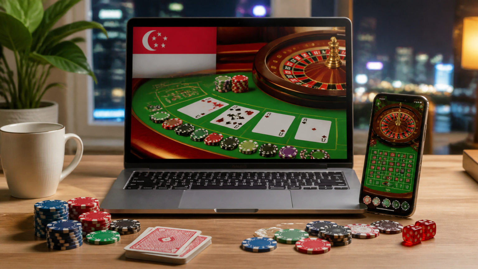 เว็บพนันคาสิโน รวมเคล็ดลับการทำความเข้าใจกติกาเกมคาสิโนยอดนิยม Laptop showing a singapore online casino interface with cards and roulette